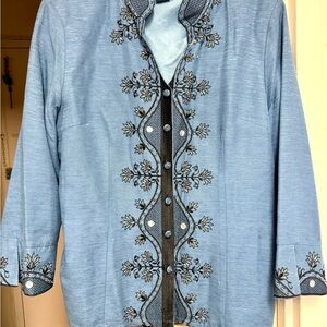 SilkLand Blue Floral Embroidered Blouse color is deep blue never worn